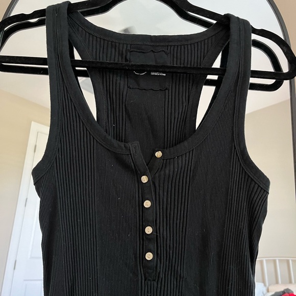 Aerie Black Ribbed Tank Top with Button Detail - Picture 2 of 5